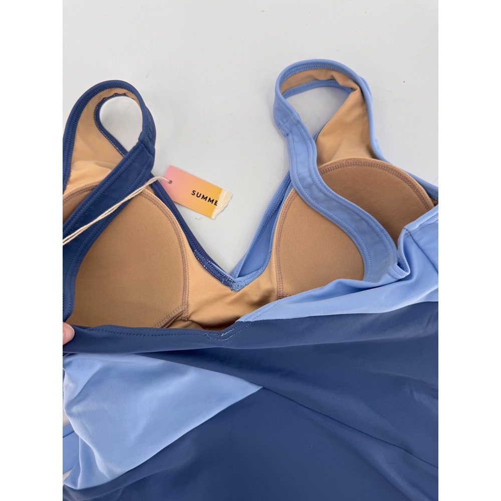 Summersalt Perfect Wrap One-Piece Women 4 Blue Colorblock Tie Waist Swimsuit - Picture 12 of 14